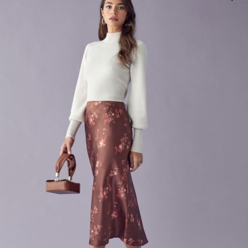 Reformation Pratt Silk Midi Skirt in Nona Size 4